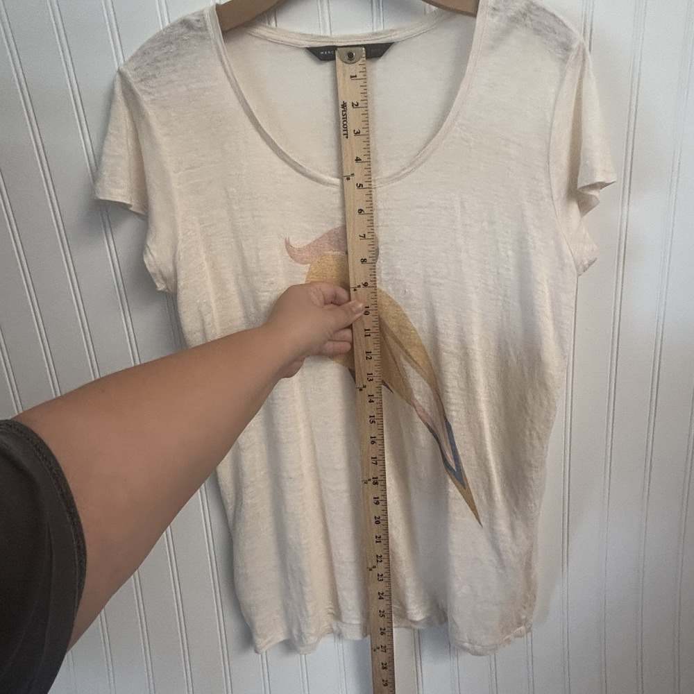 Marc by Marc Jacobs 100% Linen Tee Top Med Ivory  Pastel Parrot Print S/S Beachy - Picture 9 of 10